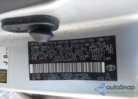 2011 Toyota Prius Three from USA, damaged, VIN JTDKN3DU6B5301709